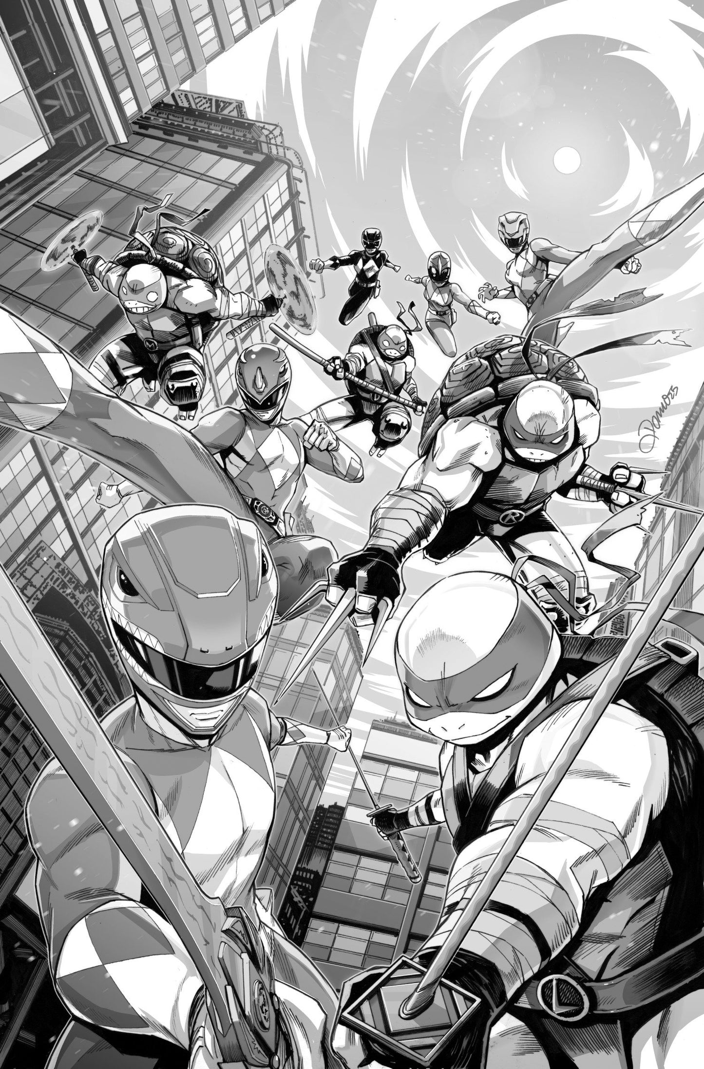 Mighty Morphin Power Rangers/ TMNT III #1 G [1:10] B&W Virgin (08/13/25)