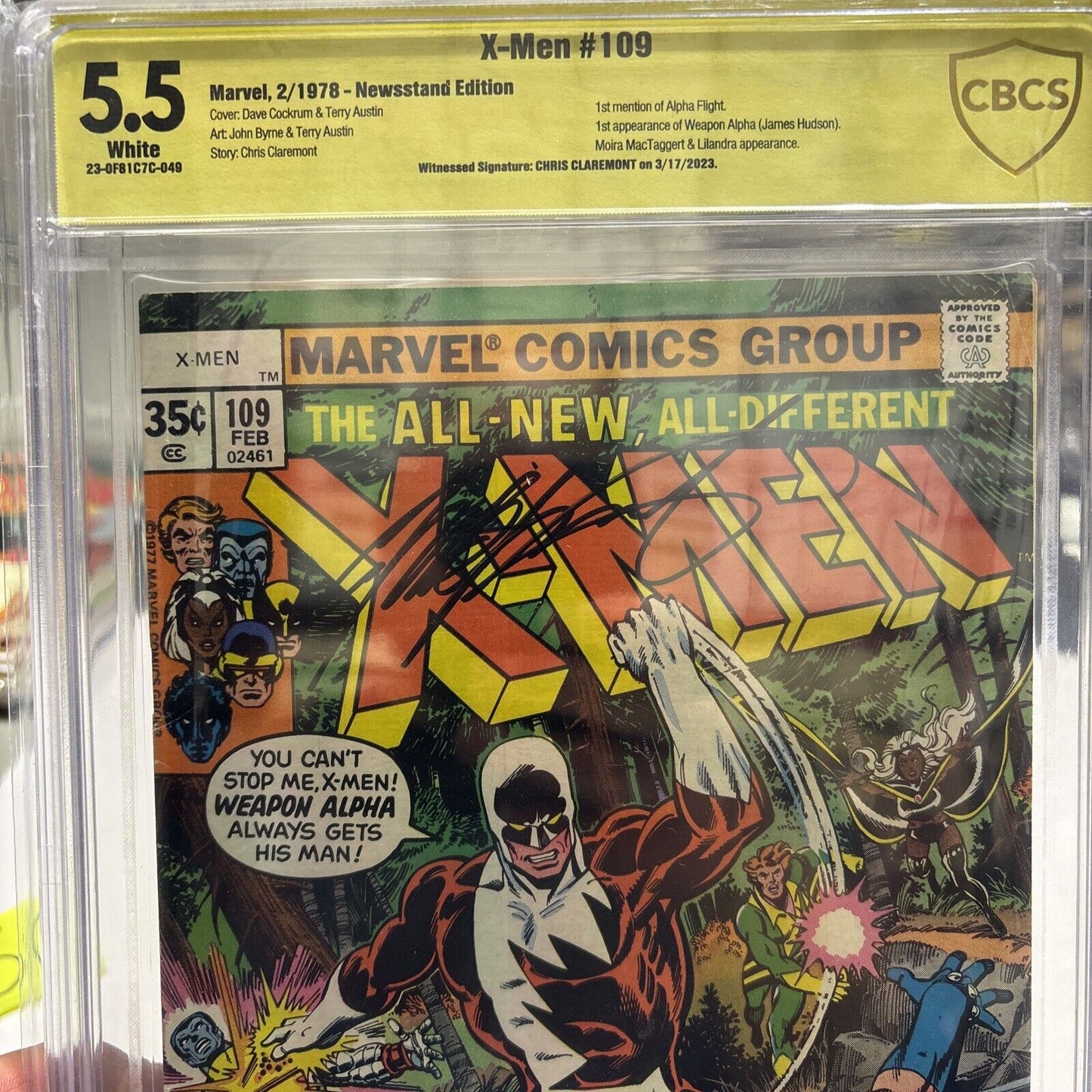 X-Men #109 (Marvel 1978) CGC 5.5 1st App of Weapon Alpha) Signed Chris Claremont