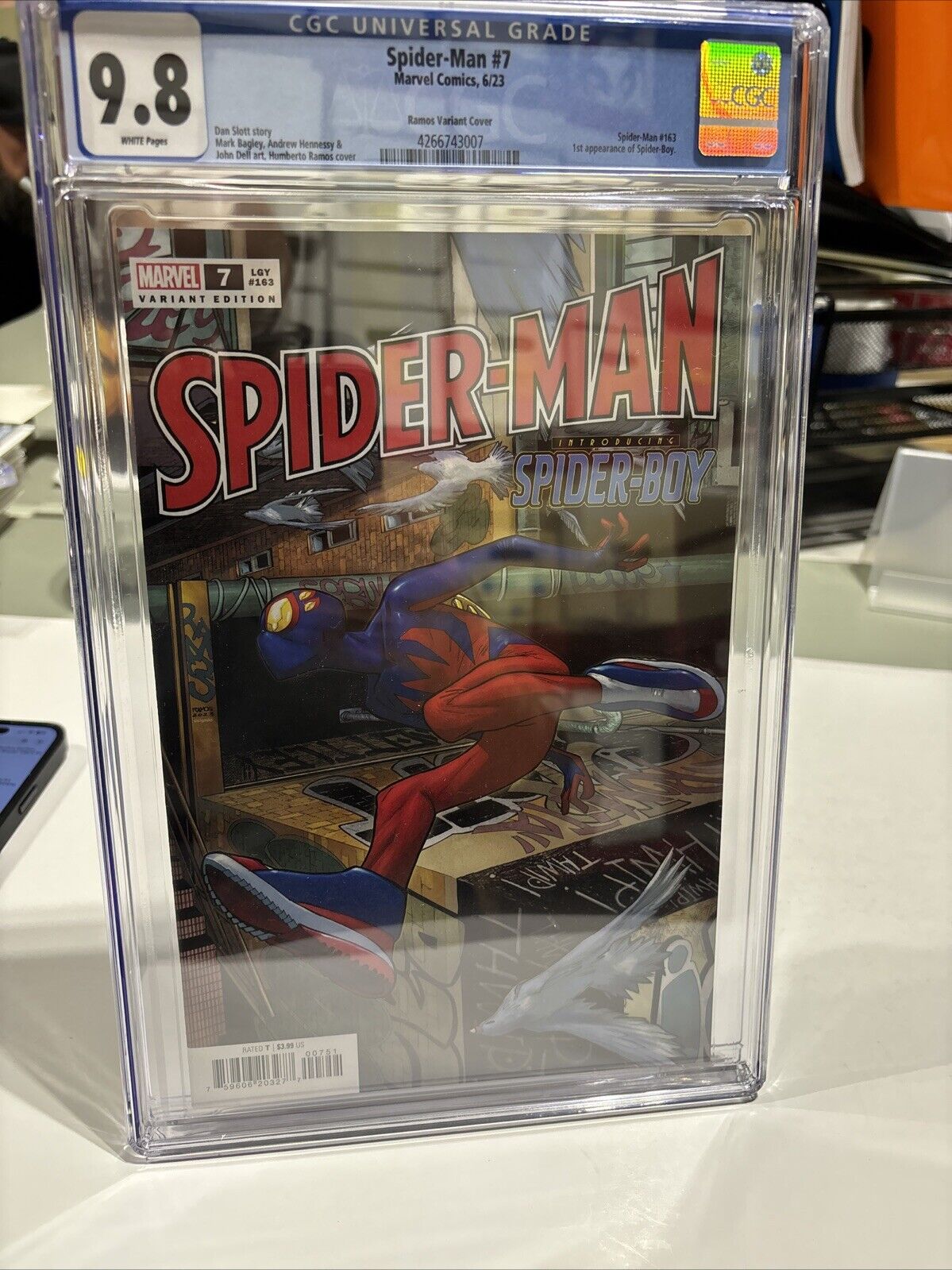 Spider-Man #7 (163) (Marvel June 2023) CGC 9.8 1st App Spider-Boy Ramos Variant