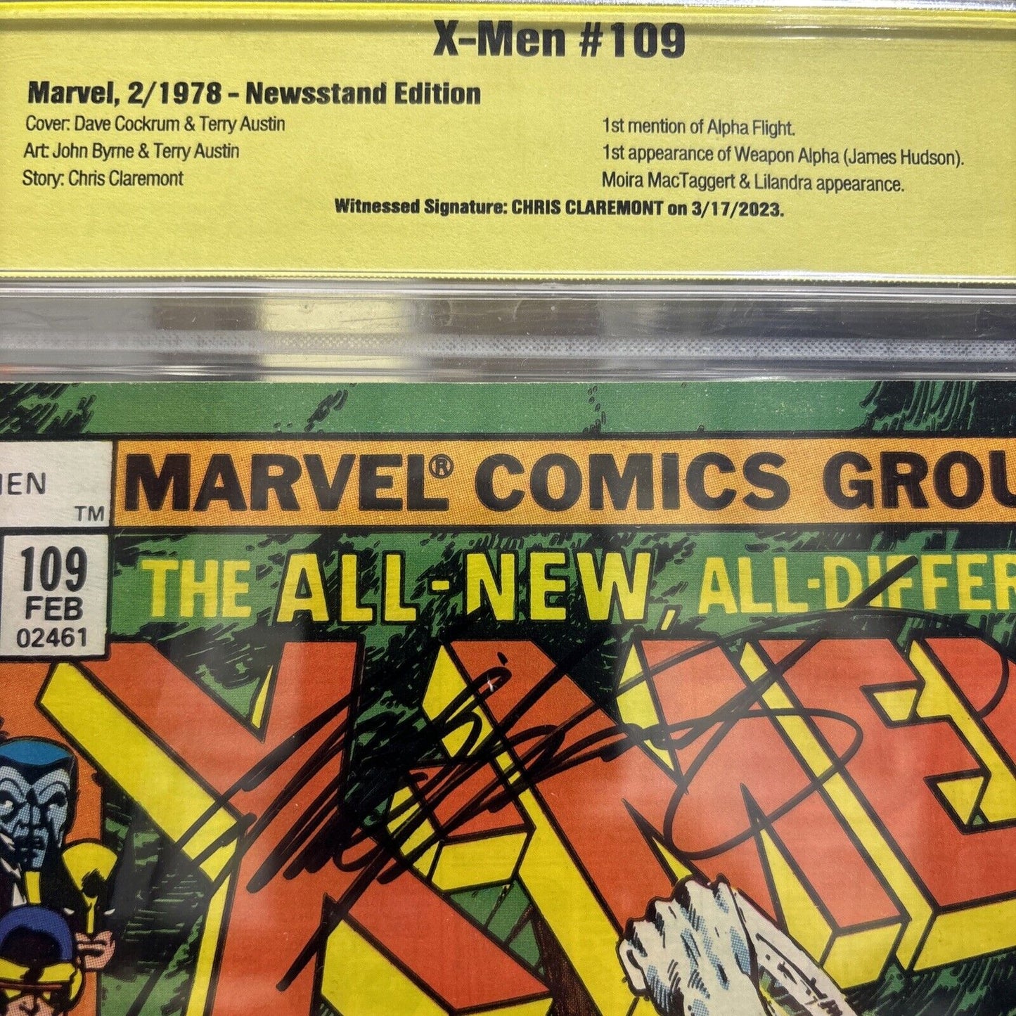 X-Men #109 (Marvel 1978) CGC 5.5 1st App of Weapon Alpha) Signed Chris Claremont